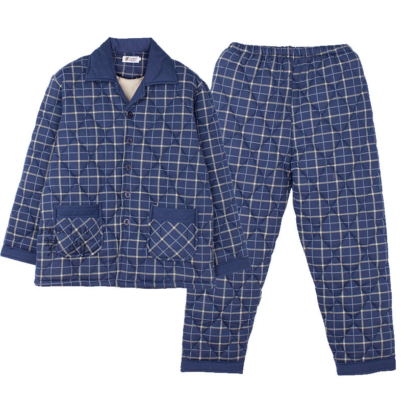 中老年人冬季三层加厚夹棉家居服