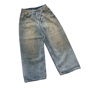 【正确】ac重工做旧泥染宽松脏脏牛仔裤男女2023m直筒阔腿裤1981