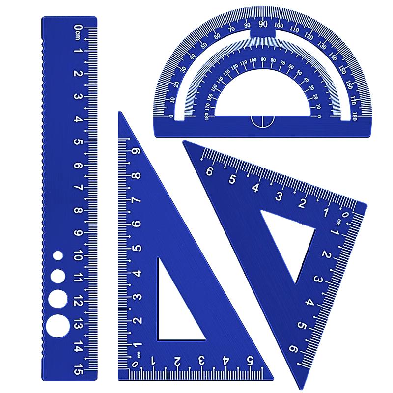 金属定制刻字套尺小学生直尺三角尺铝合金套尺学生专用儿童一二三年级多功能量角器三角板套装尺子激光刻名字