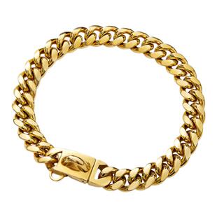 不锈钢土豪金狗链子狗项圈脖套牵引绳中大型犬定制化狗牌法斗恶霸