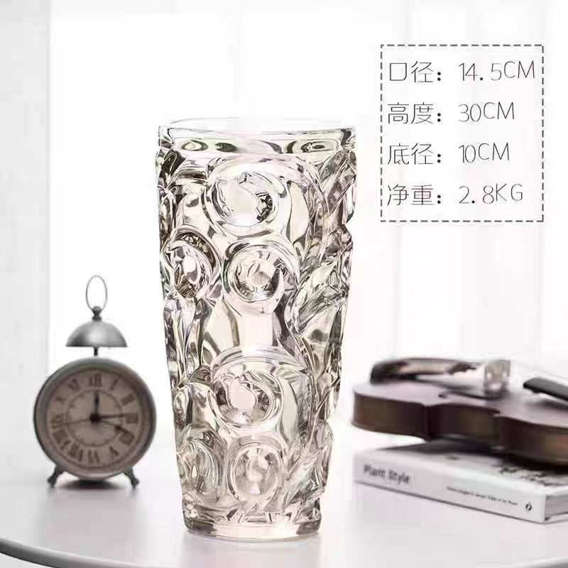 简约冰纹玻璃花瓶透明大富贵竹餐桌号客厅鲜花摆件创意插加厚百合