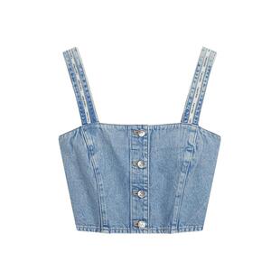 CK Jeans26春夏女士美式街头辣妹排扣前襟纯棉牛仔吊带背心上衣