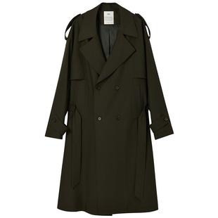 w2x春秋季高密加捻细斜纹风衣男中长款外套高级感宽松猎装大衣潮