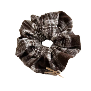 秋冬格纹蝴蝶结纽扣大肠发圈女2025新款丸子头发绳扎马尾头绳发饰