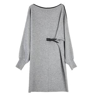 【自营】ELLE绵羊毛一字领连衣裙女2026春新款撞色小众时尚毛衣裙