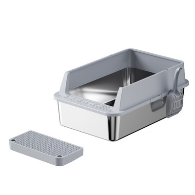 牧思迪半封闭不锈钢猫砂盆超大号带盖防外溅猫厕所宠物清洁用品