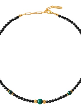 PEACH STATE黑玛瑙项链女轻奢小众锁骨链高级感孔雀石送闺蜜礼物