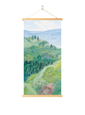 新中式野地美树子挂画玄关客厅入户对门装饰画实木卷轴画可定制画
