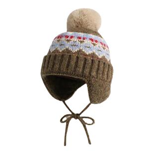 费尔岛风秋冬羊毛针织帽子女保暖护耳毛线帽撞色复古提花围巾手套