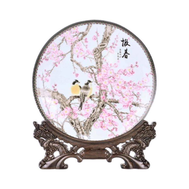 黑檀木中式双龙雕刻茶饼托架