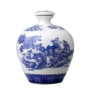 青花陶瓷酒瓶3斤5斤10斤空瓶酒罐密封复中式家用空酒壶存藏酒坛子