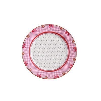 欧洲时尚Little Diva粉红格子陶瓷餐盘精美西餐餐具波点金边平盘