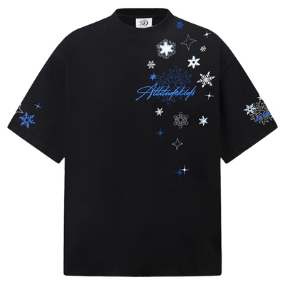 SREK美式街头风雪花刺绣短袖T恤情侣夏季宽松百搭上衣纯棉印花