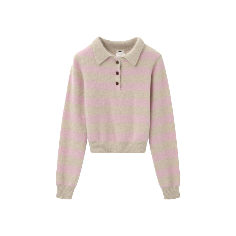 J1M5买手店 IMMI 25秋冬 条纹长毛POLO领针织上衣 设计师品牌