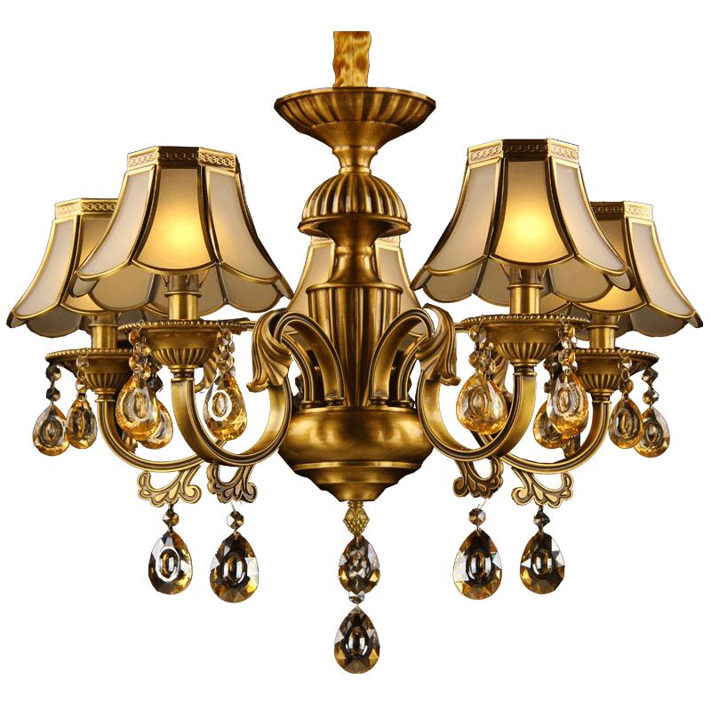 欧式全铜水晶吊灯客厅餐厅卧室别墅法式吊灯铜质美式铜质制铜艺灯