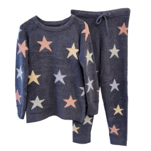 经典款日系软绵绵彩色五角星睡衣秋冬保暖家居服情侣套装月子服