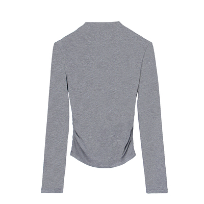 灰色半高领紧身长袖t恤女秋2025