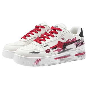 蜡笔小新鞋子男红色涂鸦空军一号板鞋秋冬厚底增高低帮皮面休闲鞋