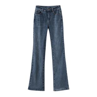 娅丽达微喇牛仔裤女2025冬季新款加绒加长小个子显瘦喇叭女裤子