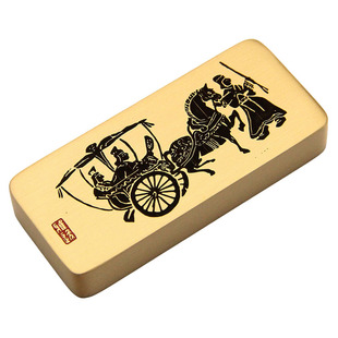 明色车马出行图黄铜镇纸文房压纸手把件书法绘画古风压纸器摆件