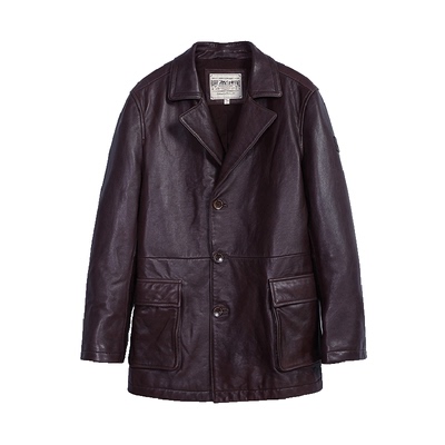 MCS翻驳领美式复古牛皮中款皮衣