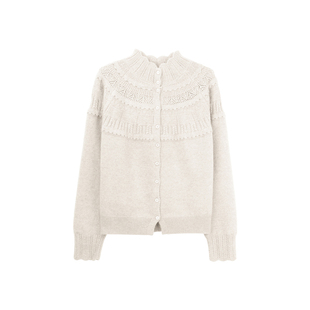 豆豆DD【绵羊毛+兔毛】镂空花瓣针织衫百搭开衫毛衣-7517025DM