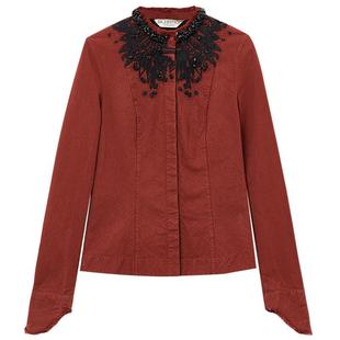 EXCEPTION例外女装春秋款绣洗工艺设计棉麻衬衫修身长袖绣花衬衣