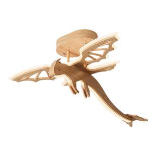 儿童房男孩卧室灯吊灯卡通恐龙房间灯实木日式北欧个性创意护眼灯