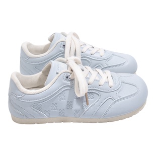 回力浅蓝色德训鞋女款轻便软底阿甘鞋平底圆头皮面低帮休闲板鞋子