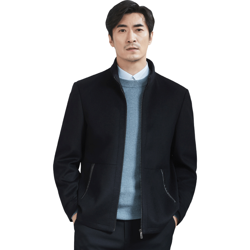 红都立领外套秋冬羊毛呢夹克