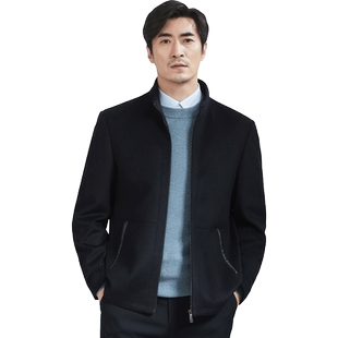 红都中老年男士羊毛呢夹克短款男装外套父亲装立领外套