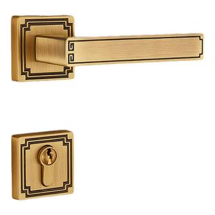 睿高新中式黄铜门锁静音磁吸木门把手室内卧室家用双开门锁具通用