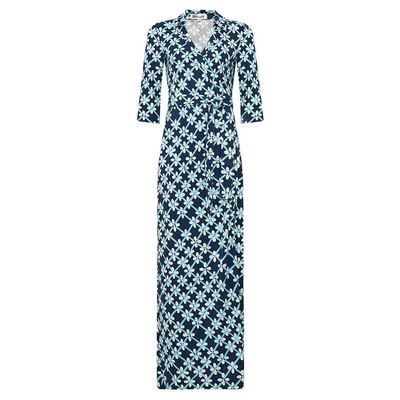 代购DVF网格花针织真丝裹身裙