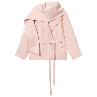 【新年穿搭】Miss Sixty2025冬季新款绵羊毛呢料外套女配围巾宽松