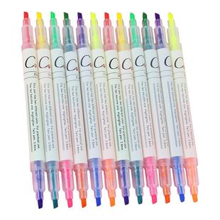 双头荧光标记笔学生用小学生初中划重点颜色彩笔做笔记专用银光盖帽双色记号笔多色画斜头莹光彩色笔批发