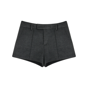 MULVAN 合奏回忆 黑色高腰a字毛呢短裤女宽松气质叠穿阔腿休闲裤