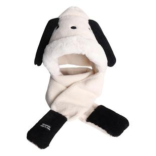 可爱帕恰小狗卡通毛绒连围脖女款冬季保暖手套帽子围巾一体三件套