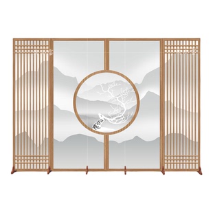 新中式国风仿古屏风隔断客厅餐厅办公室家用玄关卧室移动推拉折叠