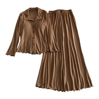 带胸垫睡衣女春秋冬季磨毛家居服