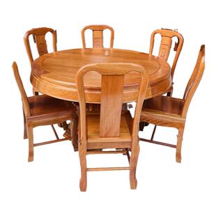 实木餐台红木圆桌菠萝格圆形吃饭桌配6椅新中式金花梨客厅厂直销