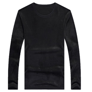 2025新款秋冬季保暖上衣服黑色加绒加厚卫衣长袖t恤纯色打底衫男