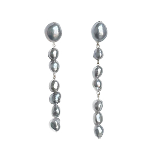 《朦胧与清晰》小众极美淡灰紫色巴洛克不对称珍珠S925银耳钉耳夹