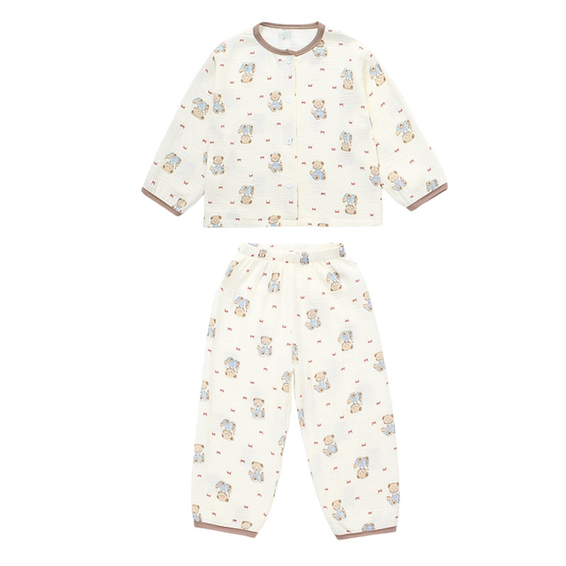 女童纱布开衫卡通家居服套装