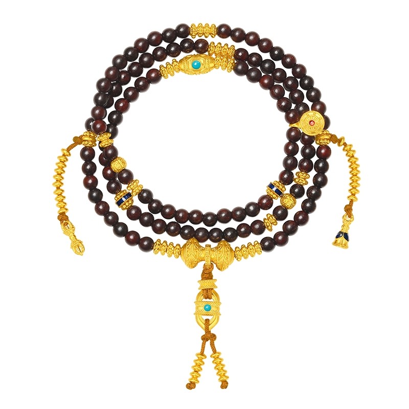 潮宏基臻金梵华黄金项链108珠手链鎏彩小叶紫檀文玩高级感礼物卟