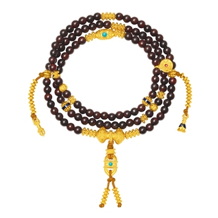 潮宏基臻金梵华黄金项链108珠手链鎏彩小叶紫檀文玩高级感礼物卟