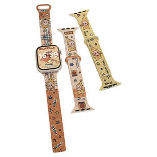 适用applewatchS11可爱星星人硅胶磁吸回环表带iWatch10/9/8/7卡通印花苹果手表ultra运动透气SE硅胶细款腕带