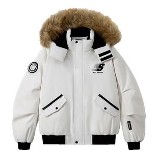 辛普森一家羽绒服男防寒东北零下工装加厚保暖白色短款派克服外套