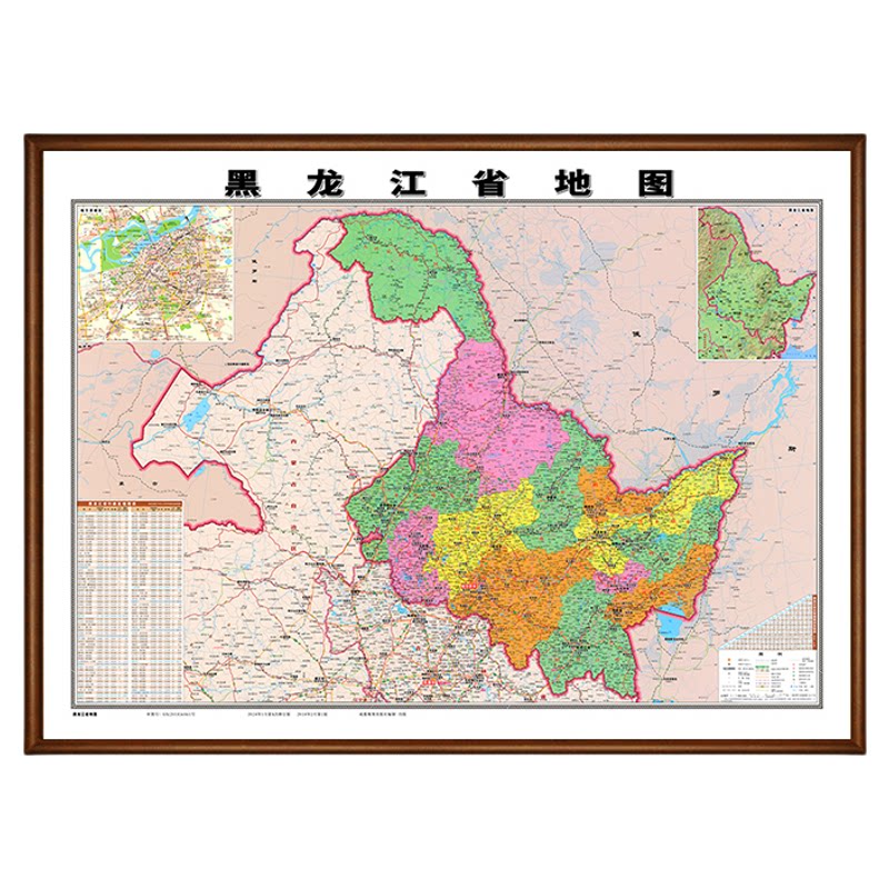 新版黑龙江地图带框装饰画定制