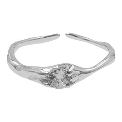 小众不规则异形纯银镶钻戒指