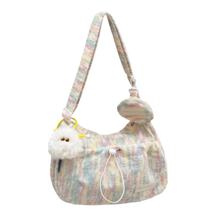 秋冬季毛绒斜挎包包女生 日系ins小清新可爱学生饺子包休闲单肩包